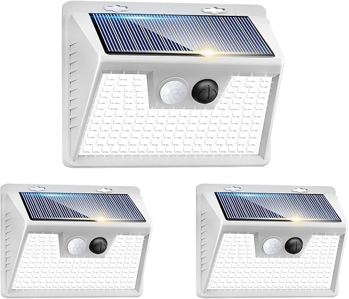 Peasur Solar Lights Outdoor Waterproof, 3Pack 140LED Bright Motion Sensor Security Lights 3 Modes, Solar Powered Fence Wall Light for Garden Yard Outside(Cool White)