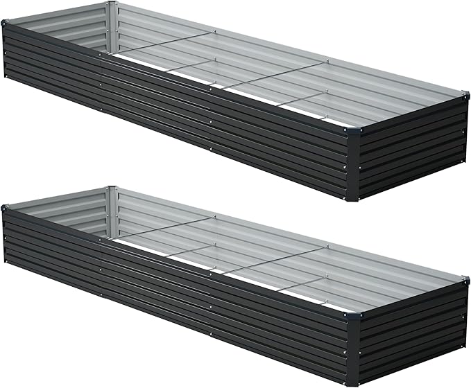 12x2x1 ft(2 Pack) Galvanized Raised Garden Bed,Outdoor Planter Box Metal Patio Kit Planting Bed for Vegetables Flowers and Succulents,Black