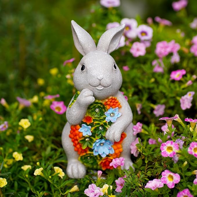 Nacome Solar Garden Outdoor Statues Bunny with Succulent and 7 LED Lights – Lawn Decor for Patio, Balcony, Yard Ornament - Chrismtas Gifts for Mom Grandma