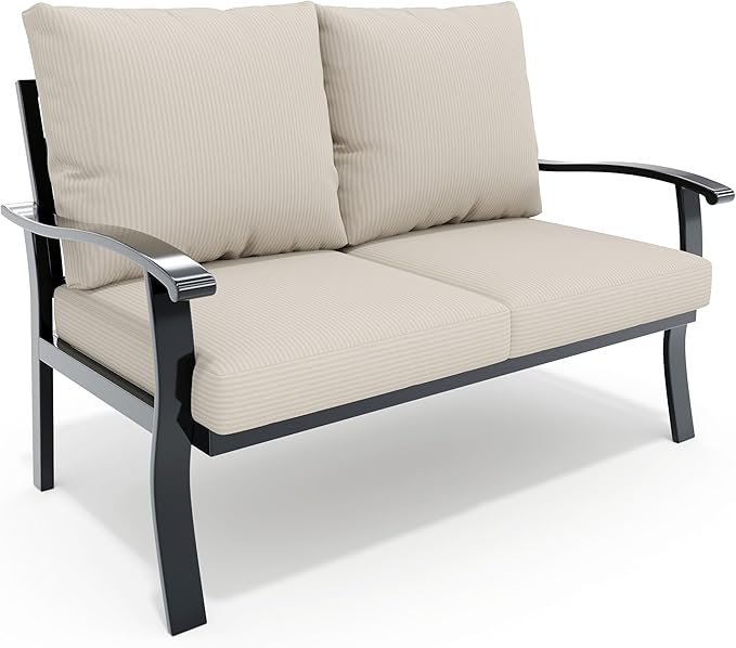 HOMREST Outdoor Loveseat Aluminum Patio Furniture Sofa, All-Weather Metal Outdoor Couch with Cushions, Beige