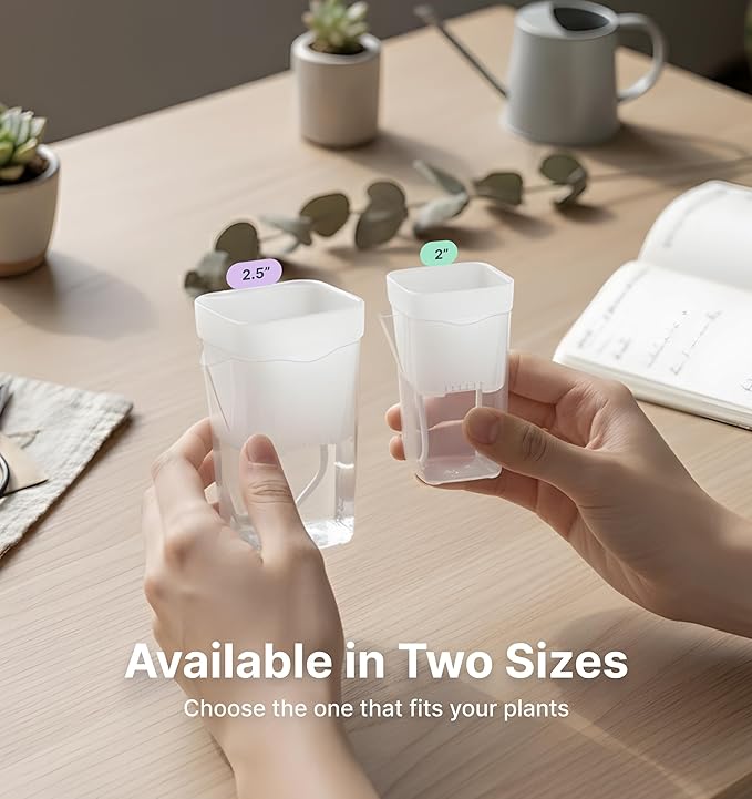 12 Pack 2.5" Small Self Watering Pots for Indoor Plants, Mini Clear Plastic Planters, Semi-Hydro, Propagation, Cuttings, Seedlings, Hoya, African Violets, Alocasia, LECA, PON,12 Plant Label
