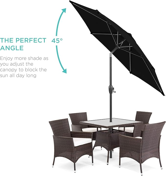 Best Choice Products 7.5ft Heavy-Duty Round Outdoor Market Table Patio Umbrella w/Steel Pole, Push Button Tilt, Easy Crank Lift - Black
