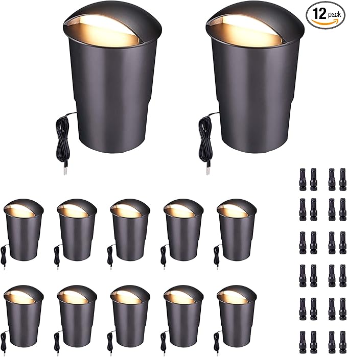 In Ground Well Lights 2700K - 12V Wired One Directional Inground Fixture, 5 Colors Ground Landscape Lighting, LED ORB Aluminum for Patio Sideway Pathway 3W 170LM 12 Pack