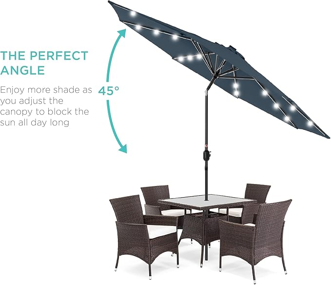 Best Choice Products 10ft Solar Polyester LED Lighted Patio Umbrella w/Tilt Adjustment and UV-Resistant Fabric