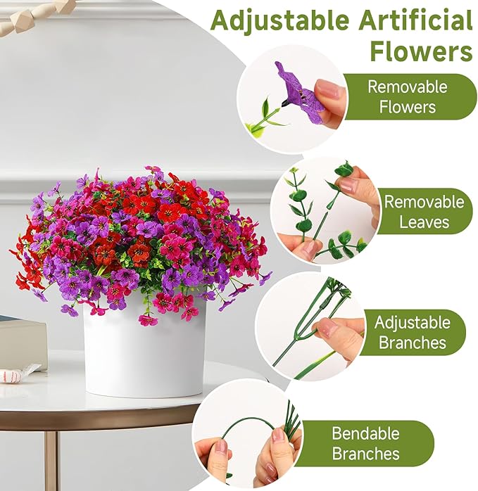 Alupssuc 48 Bundles Artificial Flowers for Outdoors Decoration, UV Resistant Silk Faux Daisy Flora Spring Fake Plastic Plants Greenery for Outside Indoor Yard Home Porch Window Box Decor, Mix 3 Colors