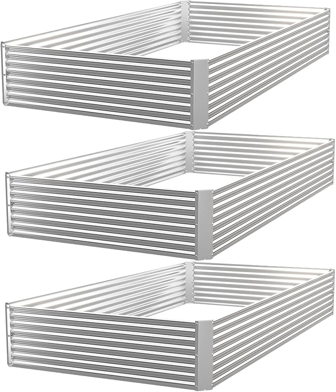 3 Pack Raised Beds for Gardening, Corrugated Galvanized Steel Raised Garden Bed, Outdoor Metal Above Ground Garden Bed for Vegetables and Flowers-4x2FT(Rectangular)