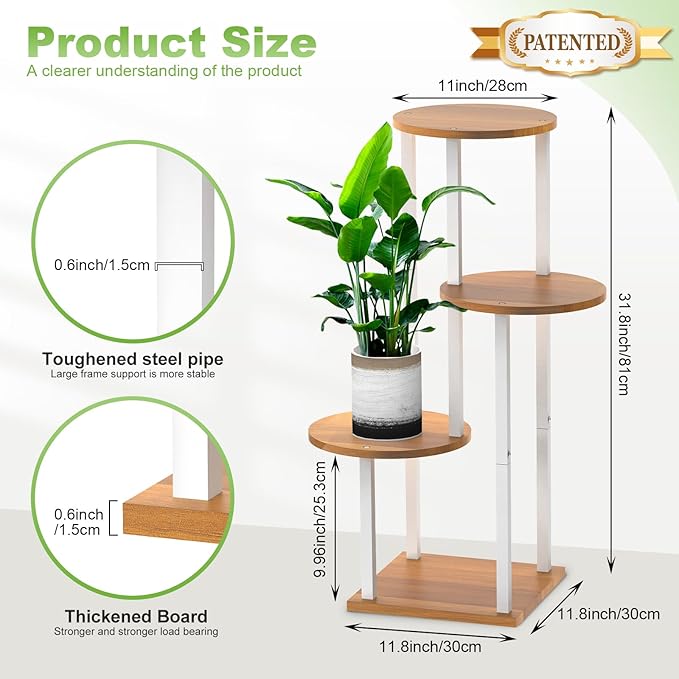Plant Stand Indoor, 4 Tier Thickened Metal Corner Plant Shelf for Multiple Plants, Indoor Plants Tiered Flower Pot Stand for Patio Garden Balcony Living Room Bedroom (White)