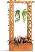 Giantex Raised Garden Bed with 2-Sided Trellis & Hanging Roof, Fir Wood Planter Box w/Drainage Holes, Bottom Gaps, Freestanding Garden Planter for Flowers Herbs Climbing Vines (31" x 12.5" x 60")