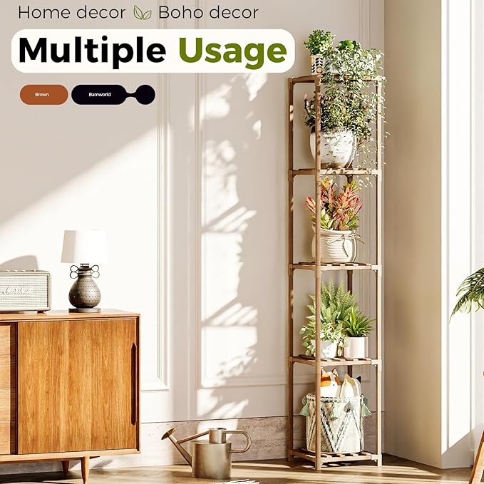 Bamworld Corner Plant Stand Indoor Tall Plant Shelf 5-tier Wood Plant Holder for Multiple Plants Flower Stands Plants Rack Living Room Garden Patio Lawn Window