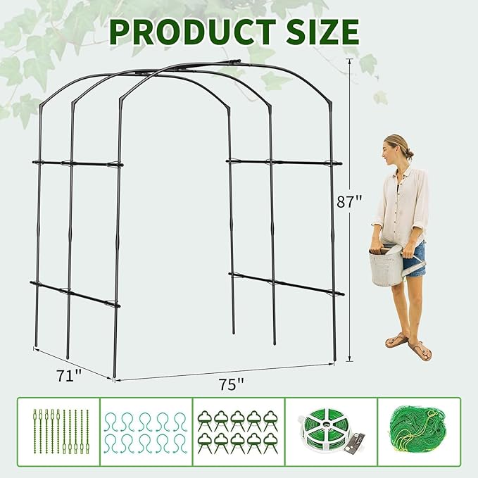 DoCred Tall Garden Arch Trellis for Climbing Plants, 87in Tall Metal Plant Support Trellis Archway for Climbing Vine Vegetable/Fruit/Flower Outdoor Yard Lawn Garden Arch Tunnel Trellis