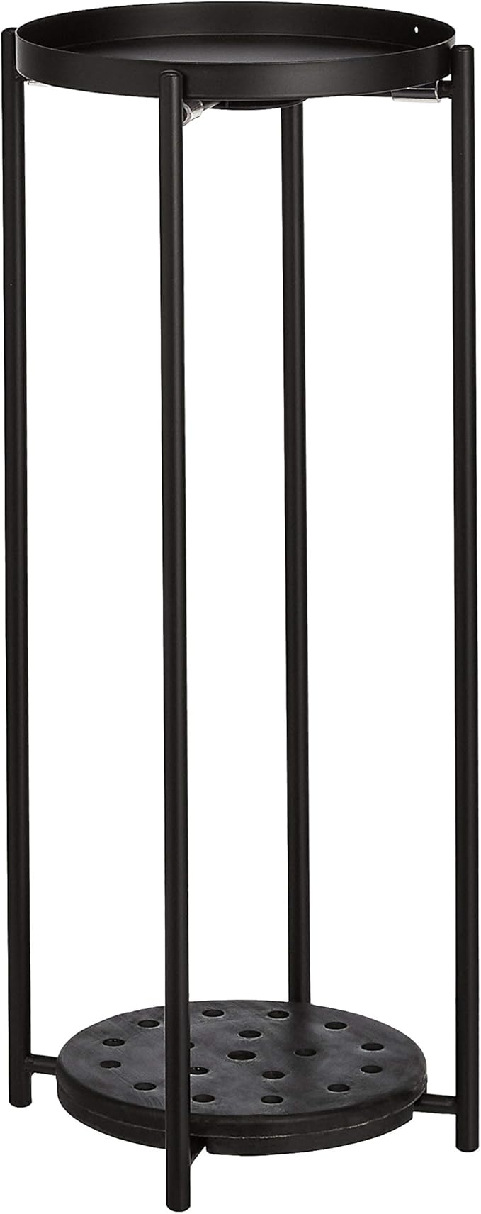 Amazon Basics Two-Tier Indoor Outdoor Metal Round Plant Stand for Multiple Plants, Rustproof Flower Holder with Plant Shelf, Black