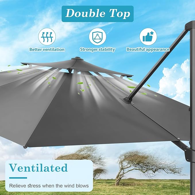 HOTEEL10x10ft Patio Umbrella Cantilever Umbrellas - Upgrade and Intensify - 360 Rotation and 5 Angles Adjustment - Aluminum Offset Pool Umbrella Outdoor Umbrellas for Patio Garden Pool