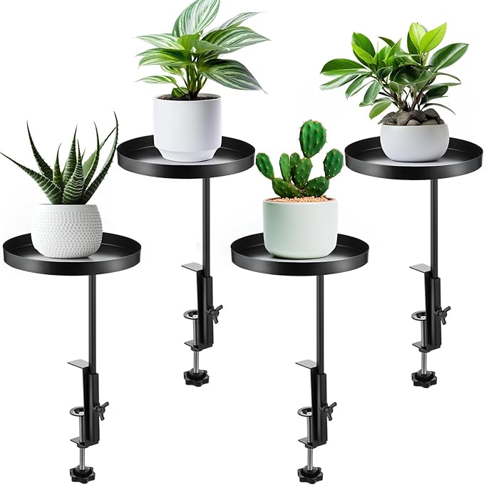 4 Pcs Window Sill Plant Shelf 5.7''D x 12.4''H Adjustable Window Shelf Windowsill Clamp Tray for Indoor Plants Metal Windowsill Extension Tray Planter Floating Shelves for Indoor Outdoor