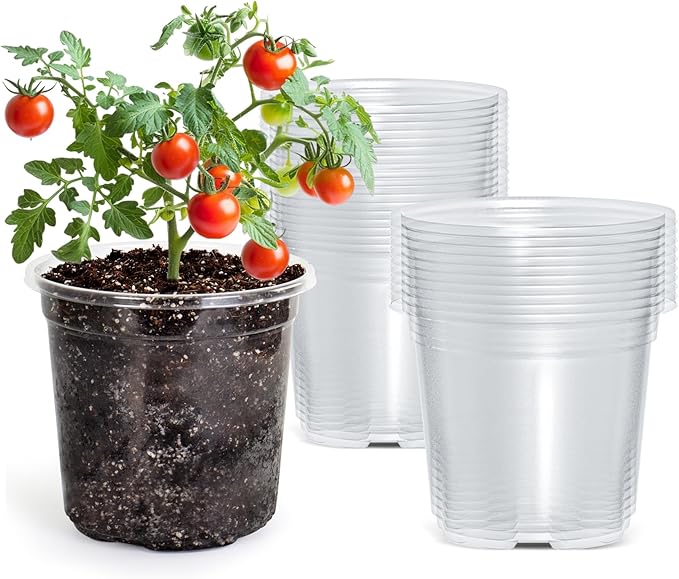 30 Packs 5 Inch Reinforced Clear Nursery Pots with Drainage Holes, Transparent Plastic Plant Pot Seedling Planter for Vegetable Propagation, Root Cutting, Seed Starting