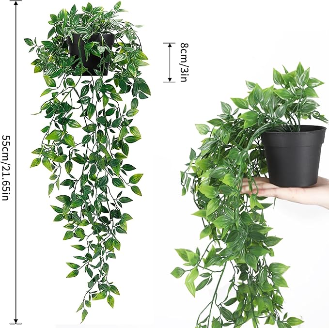 Whonline 3 Pack Artificial Hanging Plants Fake Plants with Pots for House Bedroom Wall Garden Decor