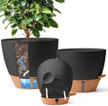 T4U 3 Pack Self Watering Pots (8"+10"+12") - Water Level Indicator & Deep Reservoir, Mess-Free Planters for Busy People, Beginners & Gardeners, Fits Pothos to Monstera, Indoor Outdoor Use (Black)