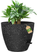12 Inch Large Self Watering Pots, Flower Pots with Multi-Mesh Drainage Holes and Saucer, Planters for Indoor and Outdoor Garden Plants (Speckled Black)