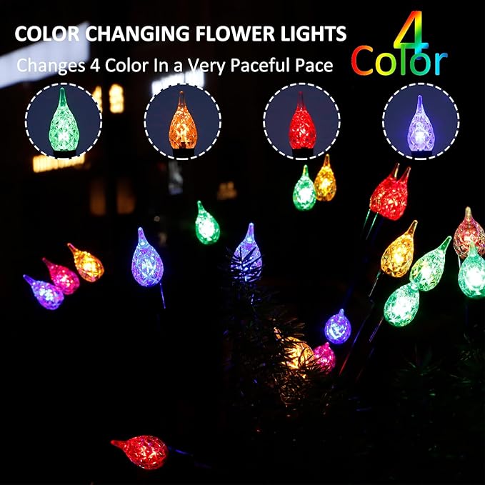 2 Pack Each 8 LEDs Solar Garden Lights Waterproof Outdoor Landscape Path Firefly Lights Single Spike Bulb Swaying Light Multicolor