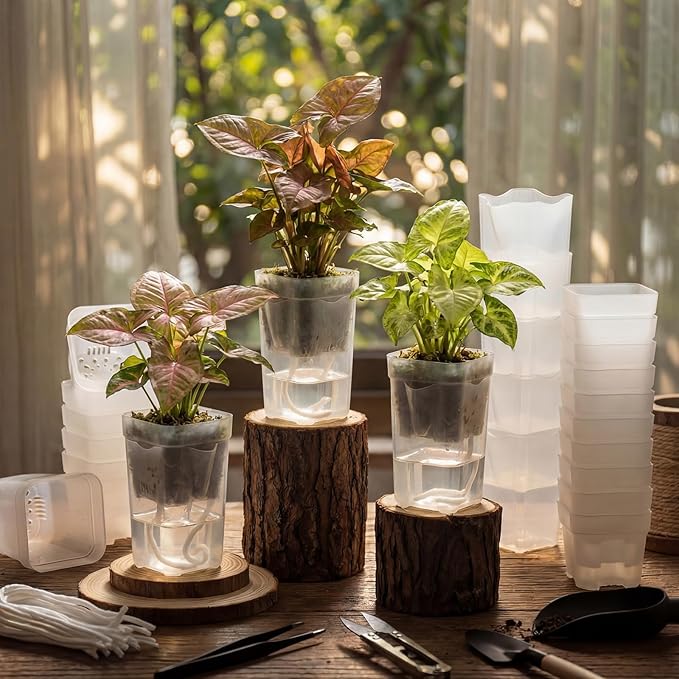 LemonRoad 20 Pack 2" and 2.5" Small Self Watering Pots for Indoor Plants with 20 Plant Label Mini Clear Plastic Planters with Water Level and Drainage Hole for Propagation, Succulents, African Violet