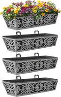 4 Pack 24 Inch Window Boxes Planter for Outdoor Plants Deck Railing Planters Box with Adjustable Brackets for Porch Fence Balcony Hanging Flower Baskets with Non-Woven Fabric Liner for Garden Decor