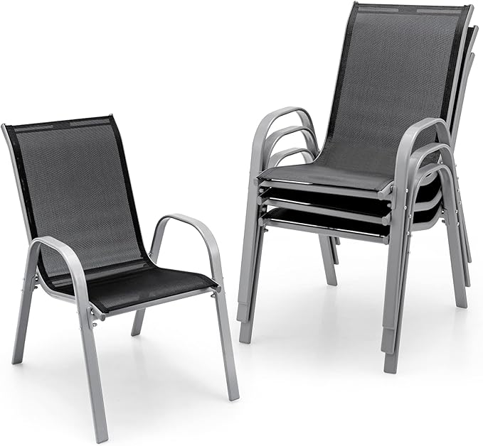 Giantex Set of 4 Patio Chairs, Stackable Outdoor Dining Chairs, 330 LBS Capacity, All Weather Resistant, Heavy Duty Rustproof Metal Armchairs, Lawn Chairs for Front Porch Yard Pool Garden
