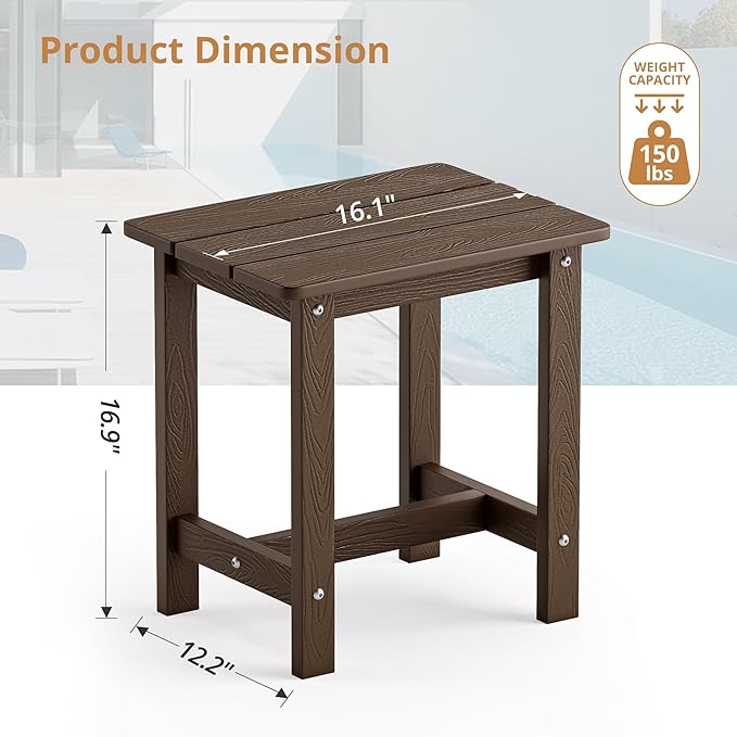LUE BONA Outdoor Side Table Set of 2, HDPS Small Outdoor Table, Adirondack Side Table, Outside End Table for Patio, Deck, Pool, Weather Resistant/Easy Maintenance/Indoor or Outside Use, Dark Brown