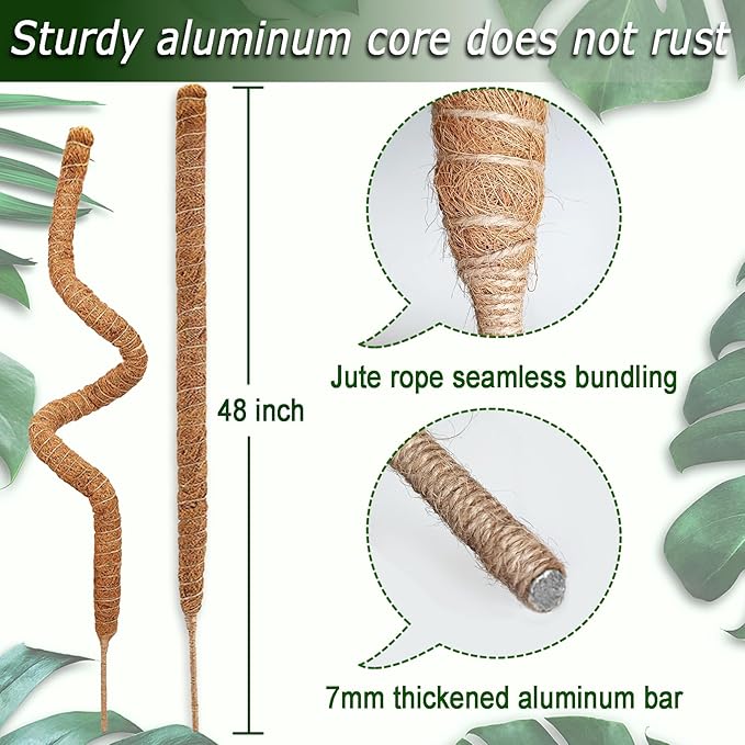 Soupiar 2 Pack 48'' Bendable Moss Pole for Monstera & Pothos - Tall Handmade Coco Coir Plant Support Stakes for Large Climbing Indoor Plants, Potted Houseplant Trellis Accessories