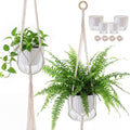 6 Pack Self Watering Hanging Planters Indoor Flower Pots(4.5"+6.5") Visible Water Level Markers 3 Hanging Ropes with Drainage Holes for Indoor Outdoor Garden Home Decor Supplies (White)