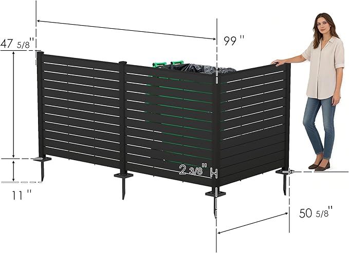 Kozyard 50" W x 48" H Outdoor Privacy Screens Aluminum Post, Air Conditioner Fence Panels, Pool Equipment Enclosure, Trash Can Screens Fence Kit for Outside Backyard Patio(Black/3Panels)