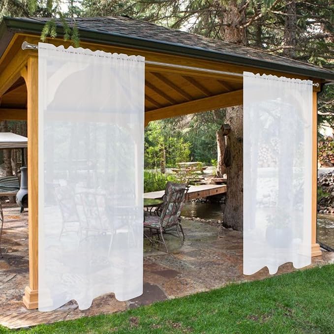 SpaceDresser Waterproof Outdoor Sheer Curtains for Patio - 4 Panels Rod Pocket Indoor Voile Sheer Curtain for Living Room,52W x 120L inch,White