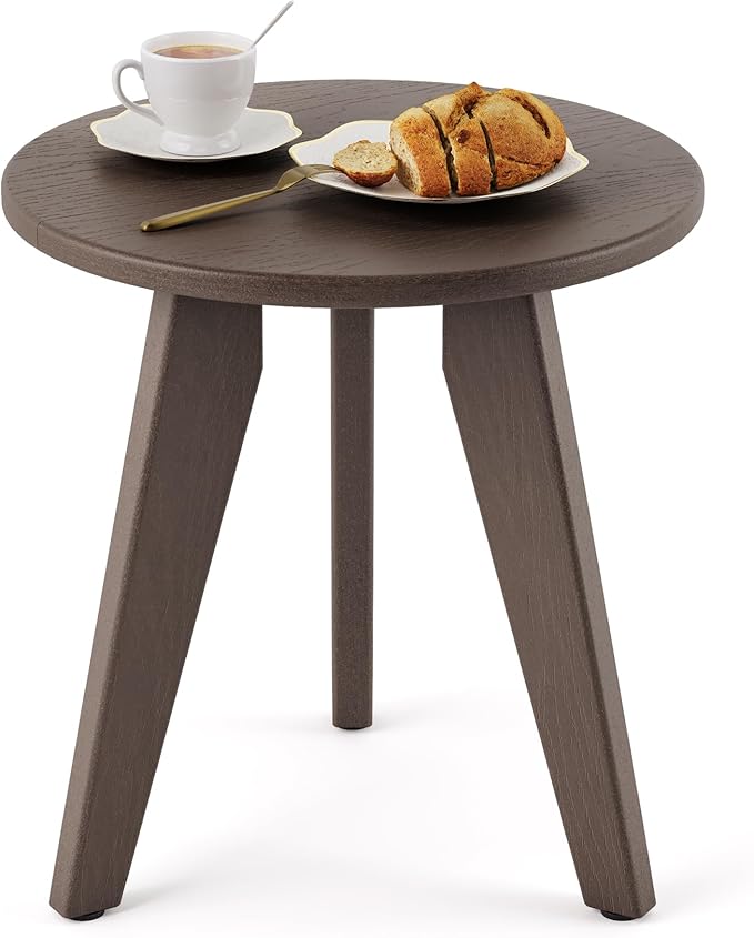 Outdoor Side Table, HDPS Outdoor Table, Small Round Side Table Weather-Resistant, Outdoor Side Tables for Patio, Porch,Deck,End Table for Plant Stand, Dark Brown