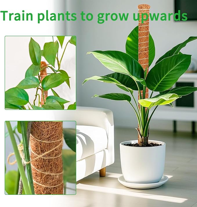 2 Pack 28 Inch Moss Pole Monstera Plant Support, Coir Moss Poles for Climbing Indoor Plants, Bendable Plant Stake Trellis for Potted Plant, Pothos, Philodendron