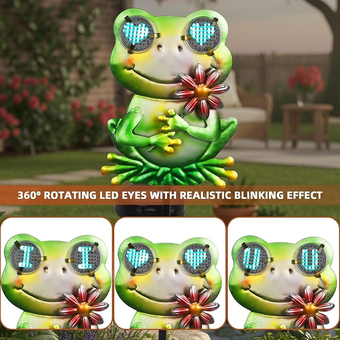 Solar Frog Garden Stake 39.3inch with Realistic Eye Movement Displaying I Love U, Frog Solar Lights Outdoor Garden for Pathway Yard Patio Lawn Ornaments
