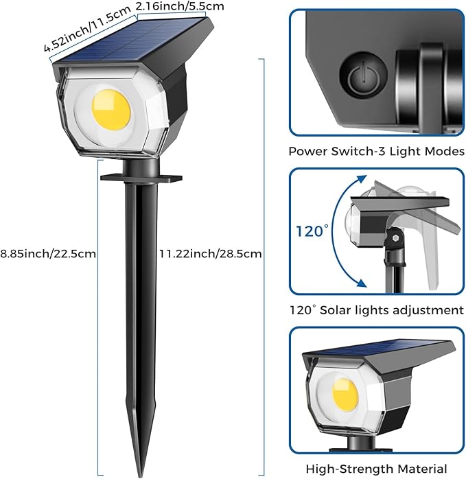 2 Pack Solar Spot Lights Outdoor, Solar Spotlights Outdoor Waterproof 2-in-1 Auto On/Off Landscape Lighting for Outside Yard Wall Garden Pathway(Warm White)