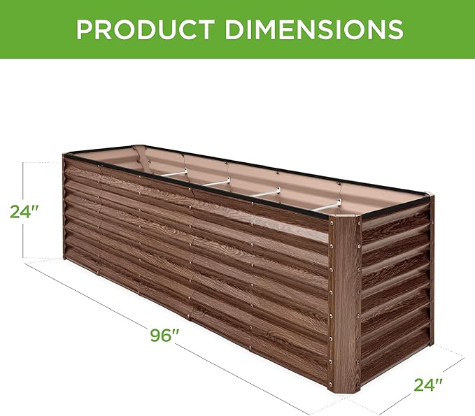 Best Choice Products 8x2x2ft Raised Outdoor Metal Garden Bed, Deep Root Box Planter for Vegetables, Flowers, Herbs, 240 Gallon Capacity, 100% Non Toxic Materials - Dark Brown Wood Grain