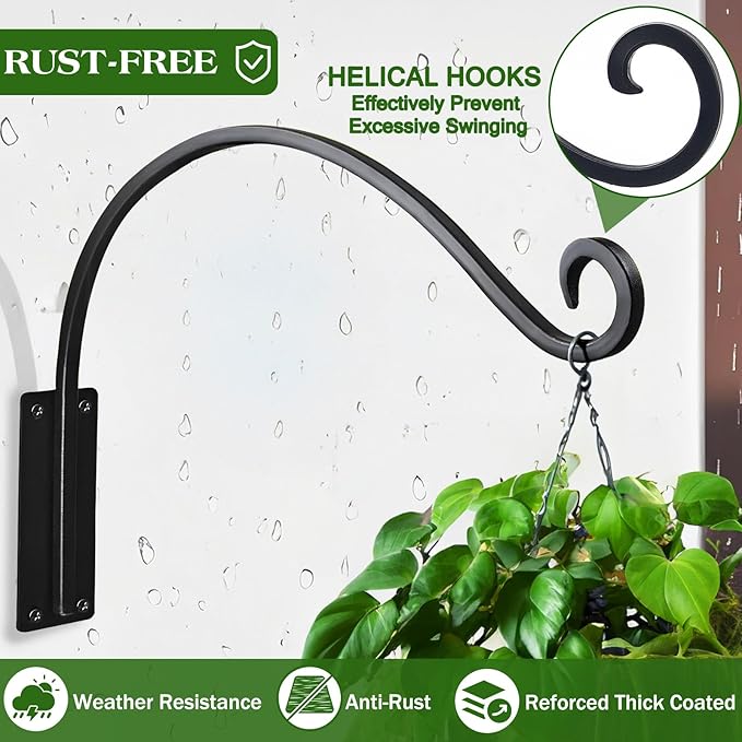 16 Inch Plant Hangers Outdoor 4 Pack,Plant Hanging Hook Bracket for Bird Feeder Hanger,Hanging Plant Hooks for Outside Baskets Lanterns Wind Chimes Outdoor Indoor