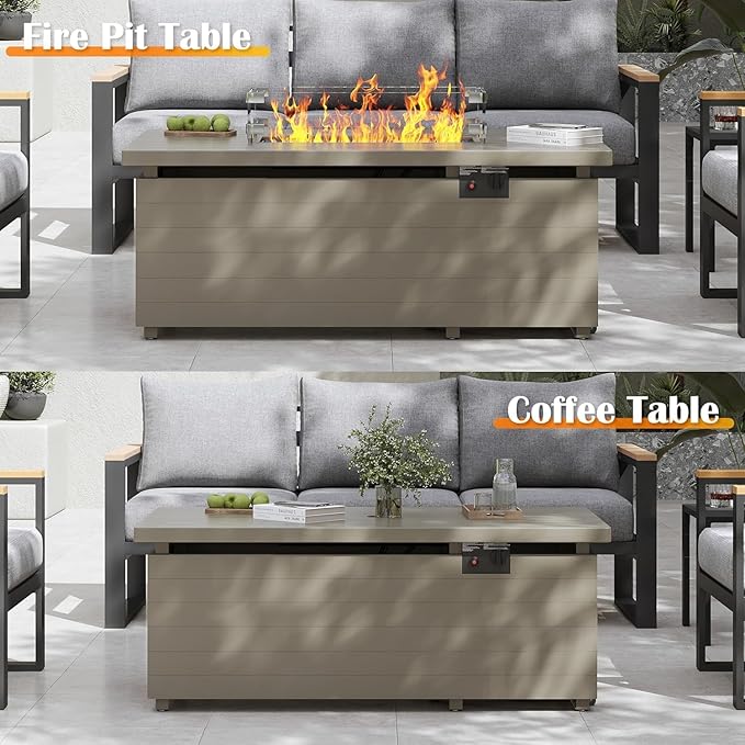 Sundale Outdoor 5 Pieces Patio Furniture Set with Fire Pit Table, Metal Outdoor Sectional Sofa with 6 Inch Olefin Cushion, All-Weather Modern Outdoor Conversation Sets for Backyard, Poolside