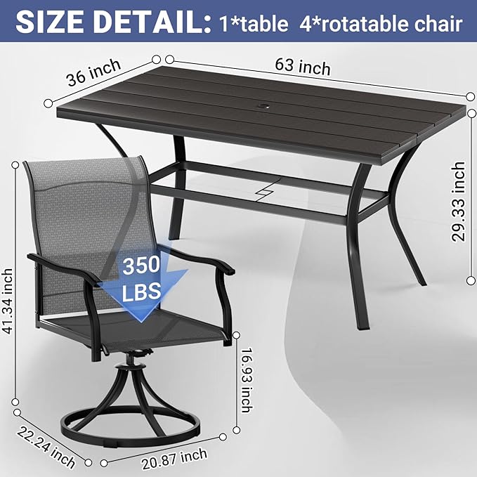 LEVELEVE 7 Piece Outdoor Patio Dining Set with 6 Swivel Dining Chairs & 1 Large Round Dining Table,Bistro Furniture Set for Lawn, Garden, Deck, Backyard and Porch