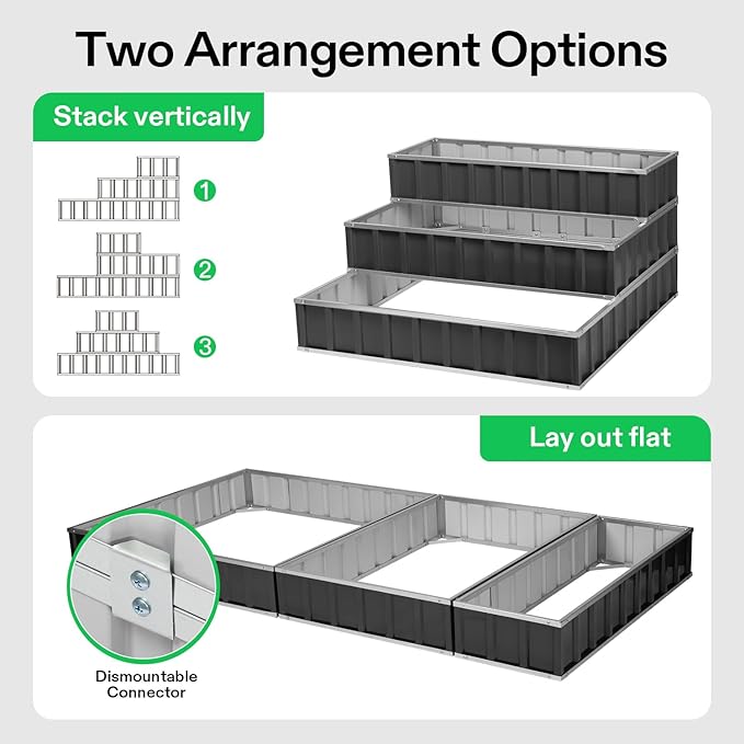 VIVOSUN 3-Tier Metal Raised Garden Bed, 46" x 46" x 24" Galvanized Steel Metal Outdoor Planter Box with Gloves and Scissors to Grow Flowers, Vegetables and Herbs for Outdoor Gardening, Dark Gray