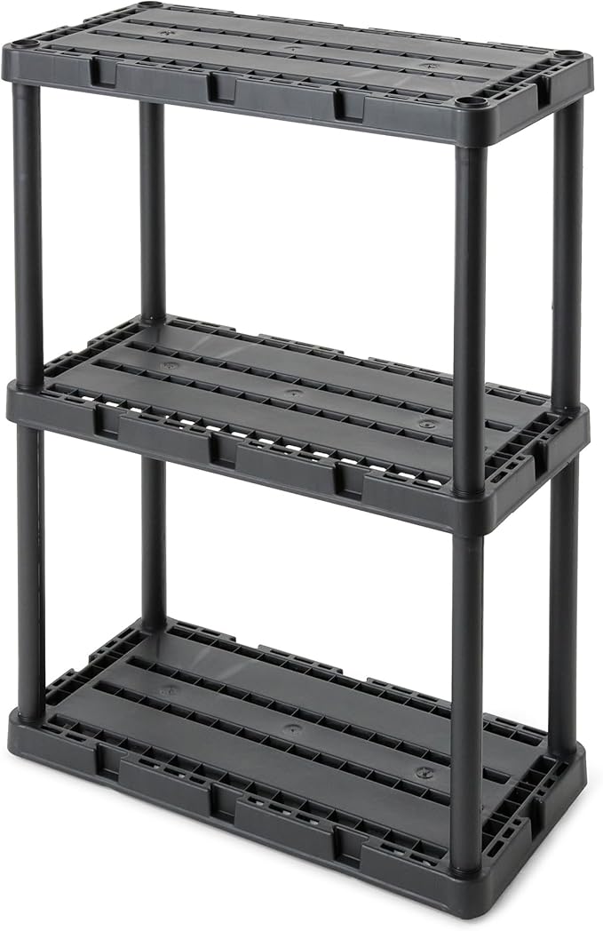 Gracious Living 3 Shelf Knect-A-Shelf Solid Light Duty Storage Unit 12 x 24 x 33" Organizer for Home, Garage, Basement & Laundry, Black