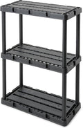 Gracious Living 3 Shelf Knect-A-Shelf Solid Light Duty Storage Unit 12 x 24 x 33" Organizer for Home, Garage, Basement & Laundry, Black
