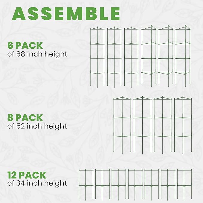 68" Tomato Cage - Trellis Stakes and Plant Support Structures for Vegetables and Climbing Plants - Tall Tomato Cages for Garden, Pots, Raised Garden Bed Outdoor (6 Pack - Extra Tall)