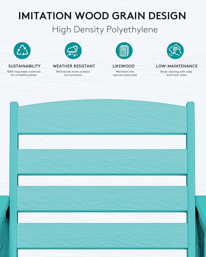 SERWALL Balcony Adirondack Chairs and Table 3 Pieces Set, Adirondack Bar Height Chairs Set of 2 and Bar Table, Outdoor Bar Stools Set for Bistro, Poolside, Backyard, Aruba