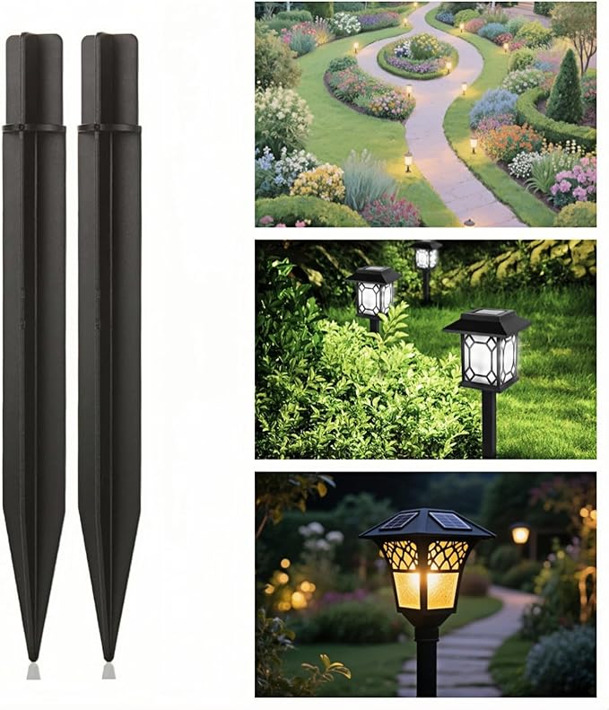 8.25" Reinforced ABS Plastic Solar Ground Spikes - Durable Solar Light Replacement Stakes for Garden, Pathway, Deck, Camping, Christmas Lights (Fits Fits 0.83" Inside Diameter) (Black-3 Pack)