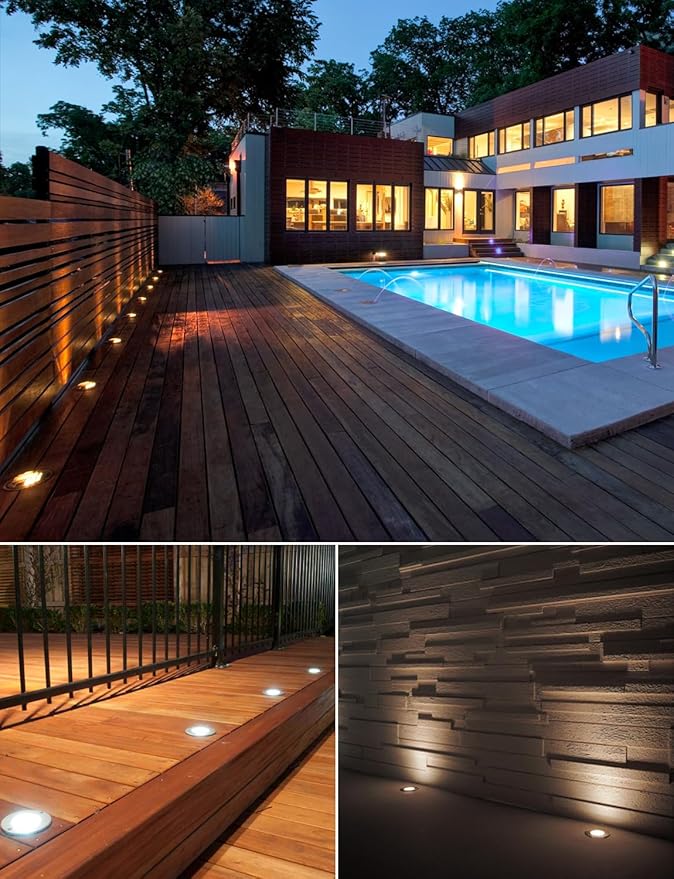 SUNVIE Low Voltage Landscape Well Lights with Wire Connectors, 12W LED, IP67 Waterproof Outdoor In-Ground Garden Lights 12V-24V Warm White for Pathway Driveway Deck (10 Pack & Connectors)