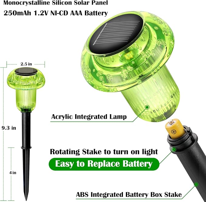 St Patricks Day Decorations Solar Lights Outdoor Pathway Waterproof 8 Pack Green LED Green Stake Acrylic Mushroom Decorative Garden Lights for Yard Landscape Patio Outside