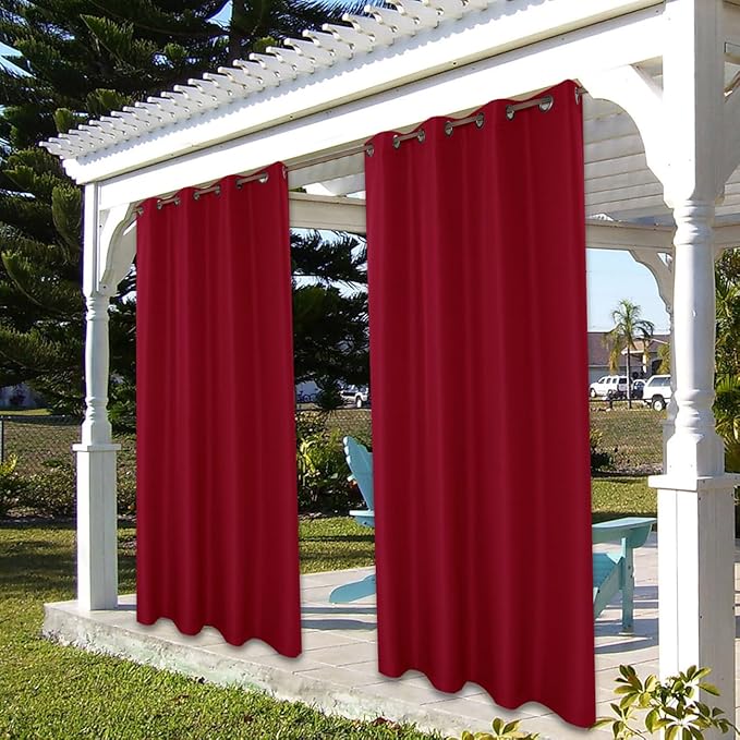 BONZER Waterproof Outdoor Curtains for Patio Porch Pergola Cabana Light Filtering Privacy Grommet Indoor Curtain Panels for Bedroom Living Room, 1 Panel, 84W x 84L inch, Red