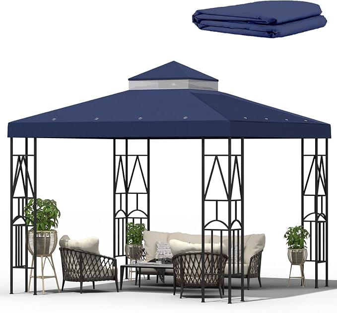 10x10 Canopy Replacement Top Double Tiered Gazebo Cover for Yard, Patio & Garden Durable Sunshade Replacement (Navy Blue)