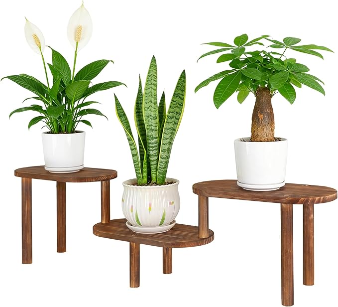 Concave Plant Shelf Indoor,3 Tiers Deformable Oval Plant Stand,Heavy Duty Long Flower Pot Stand for Multiple Plants,Low Plant Holder for Patio Balcony Living Room Office
