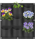 9 Pockets Hanging Planter Bags, Hanging Vertical Wall Mounted Plant Planting Grow Bags, Herb Garden Planter Outdoor Indoor Growing Bag, Gardening Vertical Greening Flower Container(0.5m×0.5m, Black)